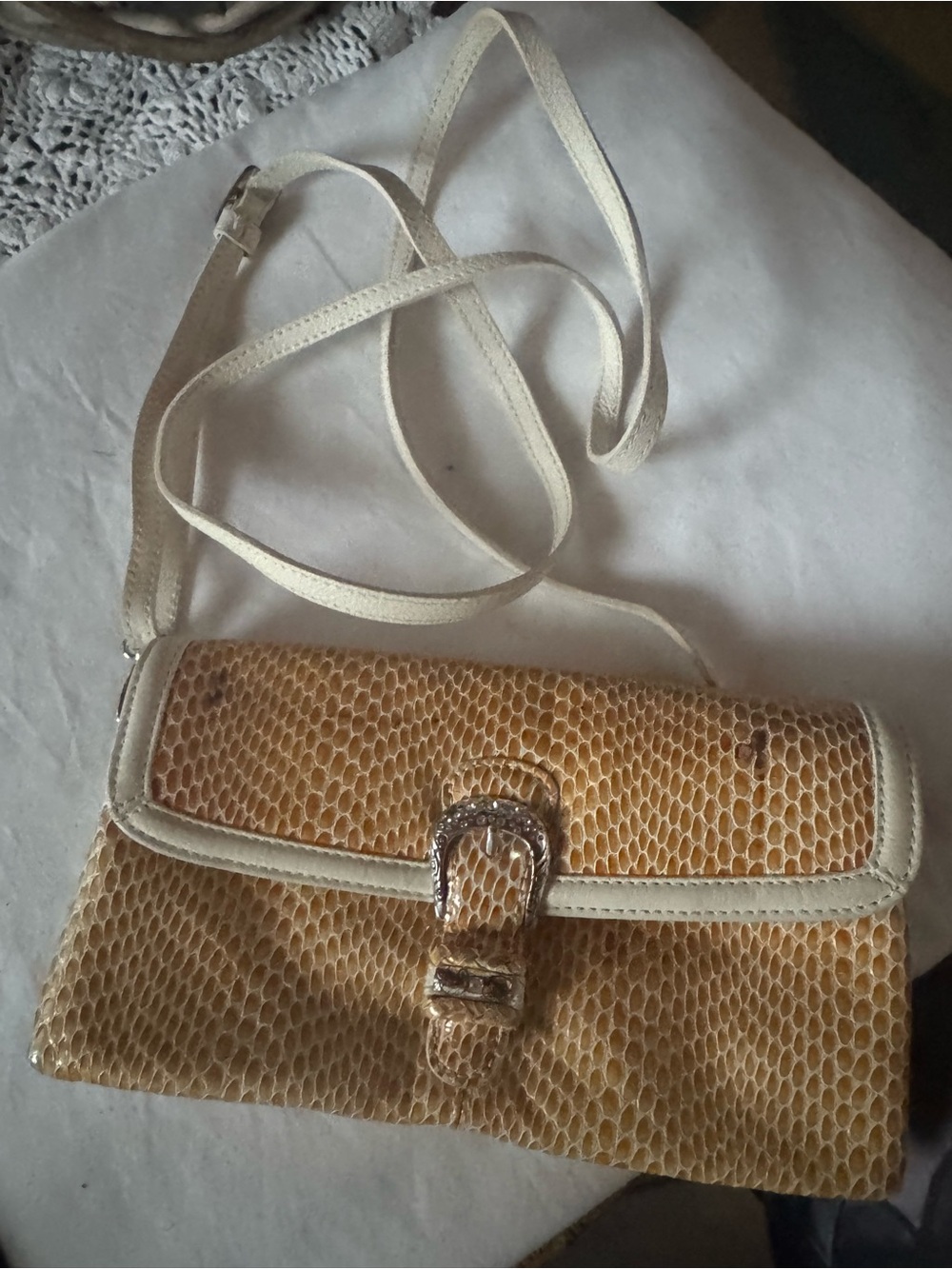 Brighton Yellow, Cream and Tan Snake-Texture Crossbody Bag
